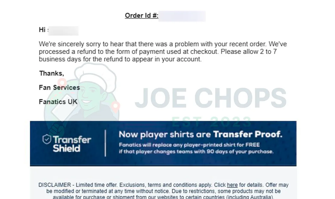 Fanatics Order Success